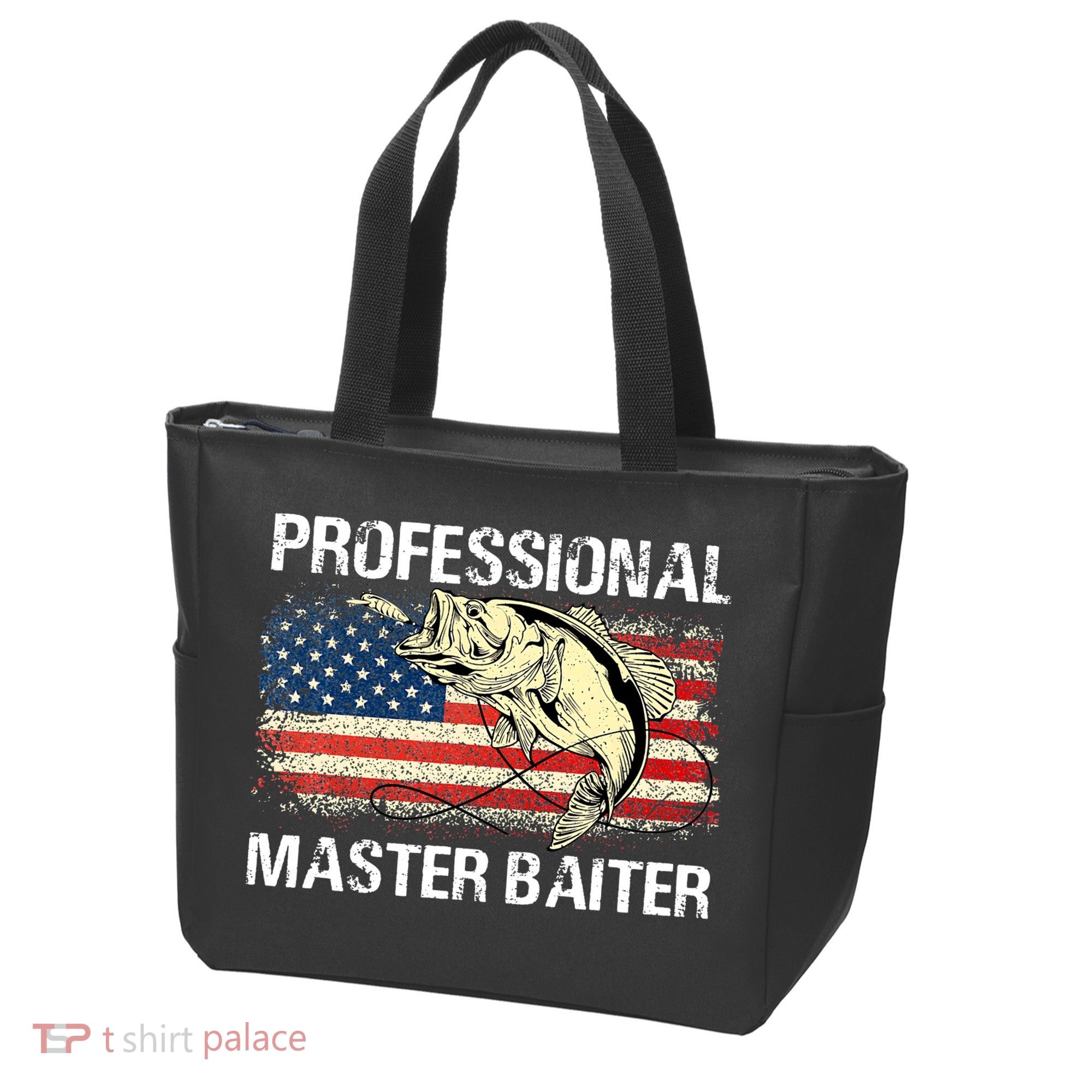 Funny Fishing Professional Master Baiter Retro American Flag Tote Bag