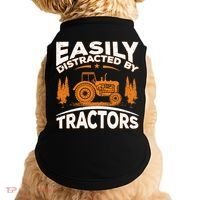 Funny Farming Quote Gift Easily Distracted By Tractors Funny Gift Doggie Tank thumb 0