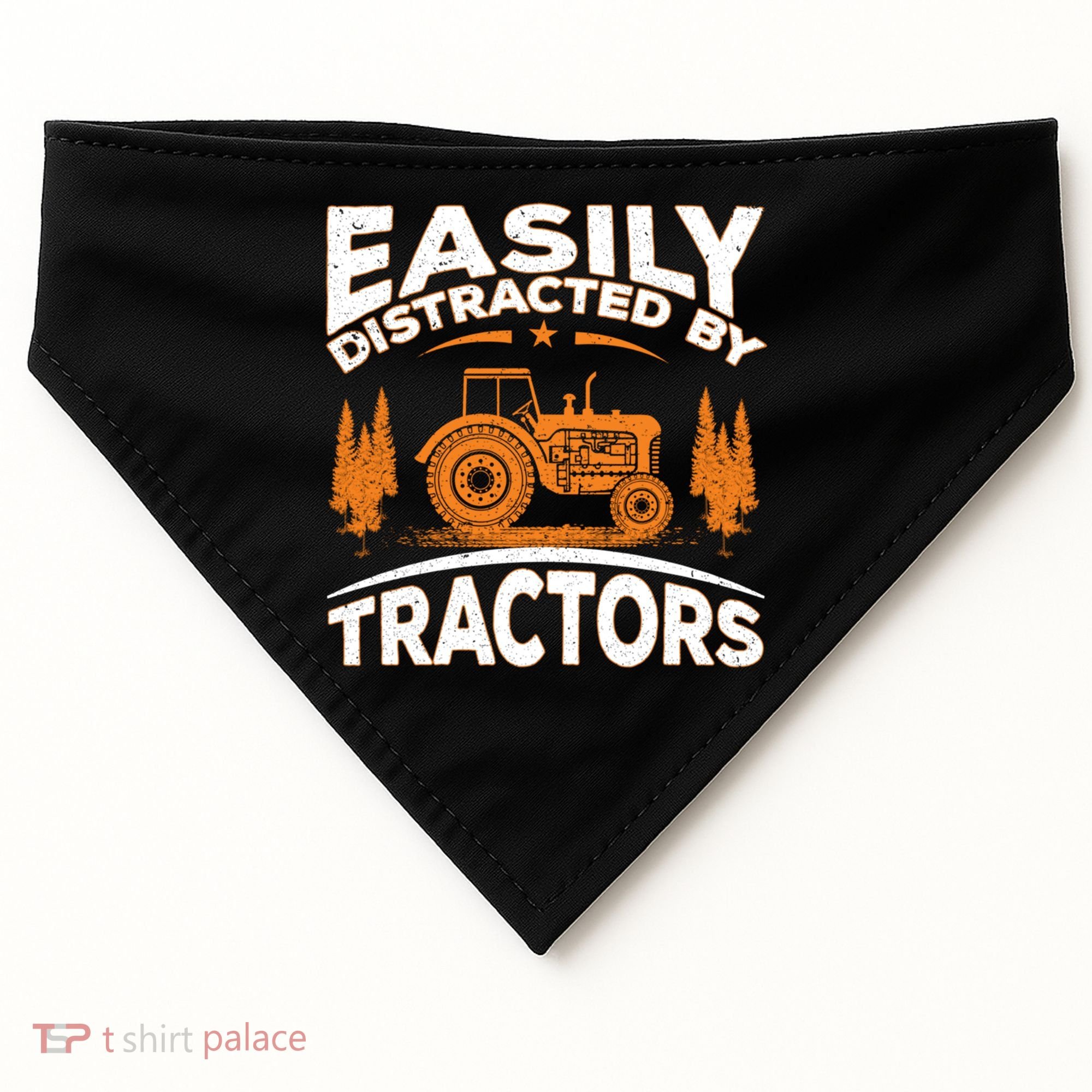 Funny Farming Quote Gift Easily Distracted By Tractors Funny Gift USA-Made Doggie Bandana