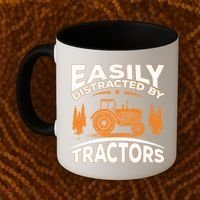 Funny Farming Quote Gift Easily Distracted By Tractors Funny Gift Coffee Mug thumb 2