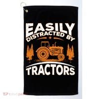 Funny Farming Quote Gift Easily Distracted By Tractors Funny Gift Golf Towel thumb 0