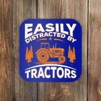 Funny Farming Quote Gift Easily Distracted By Tractors Funny Gift Coaster thumb 0