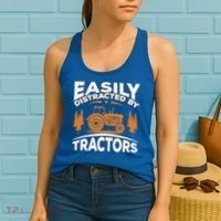 Funny Farming Quote Gift Easily Distracted By Tractors Funny Gift Women's Tank Top thumb 2