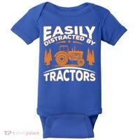 Funny Farming Quote Gift Easily Distracted By Tractors Funny Gift Baby Bodysuit thumb 0