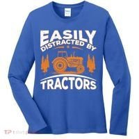 Funny Farming Quote Gift Easily Distracted By Tractors Funny Gift Women's Long Sleeve Shirt thumb 0