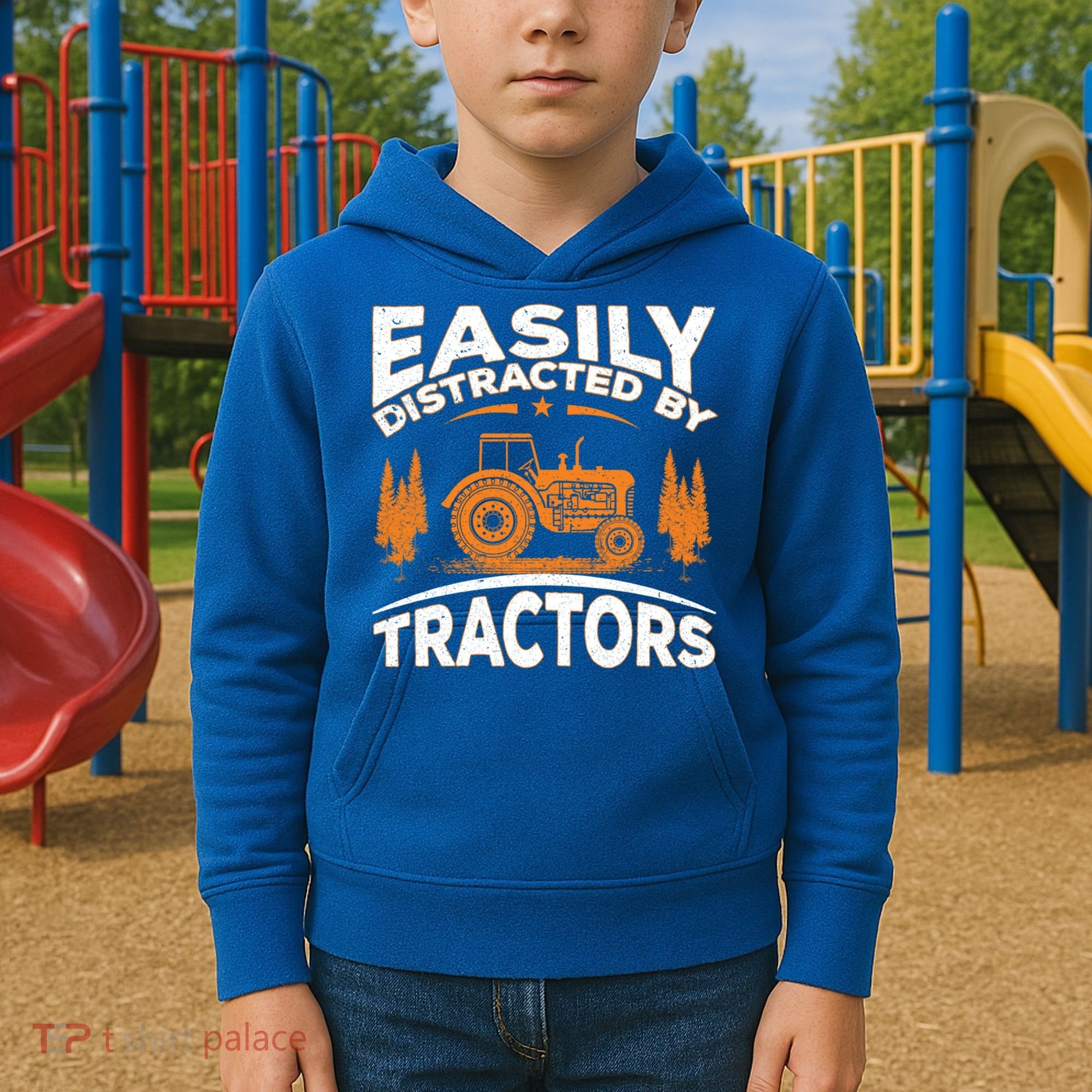 Funny Farming Quote Gift Easily Distracted By Tractors Funny Gift Kids Hoodie