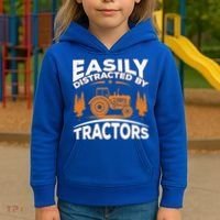 Funny Farming Quote Gift Easily Distracted By Tractors Funny Gift Kids Hoodie thumb 3