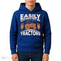 Funny Farming Quote Gift Easily Distracted By Tractors Funny Gift Kids Hoodie thumb 4