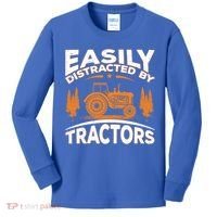 Funny Farming Quote Gift Easily Distracted By Tractors Funny Gift Kids Long Sleeve Shirt thumb 0