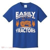 Funny Farming Quote Gift Easily Distracted By Tractors Funny Gift Kids T-Shirt thumb 0