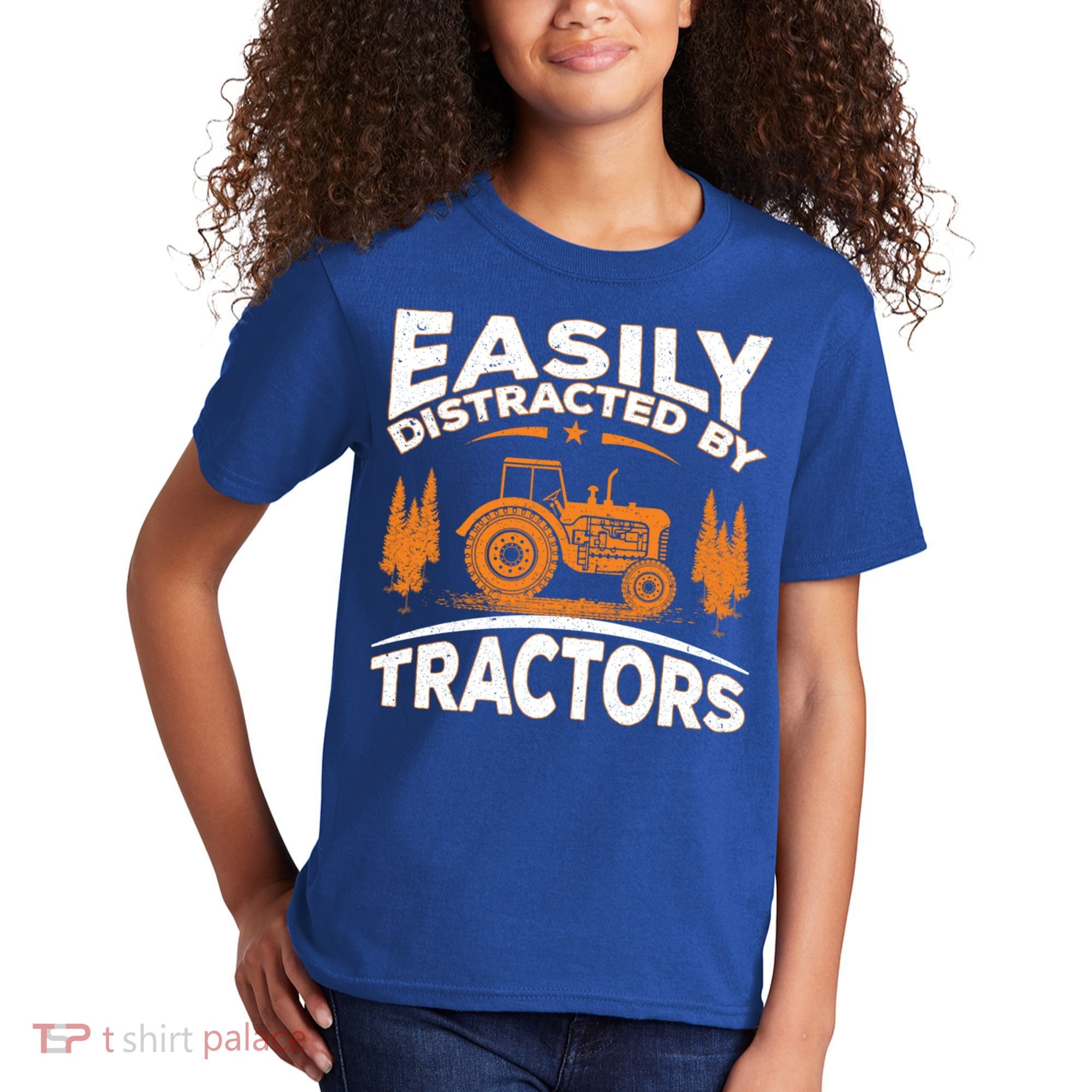 Funny Farming Quote Gift Easily Distracted By Tractors Funny Gift Kids T-Shirt