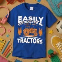 Funny Farming Quote Gift Easily Distracted By Tractors Funny Gift Kids T-Shirt thumb 3