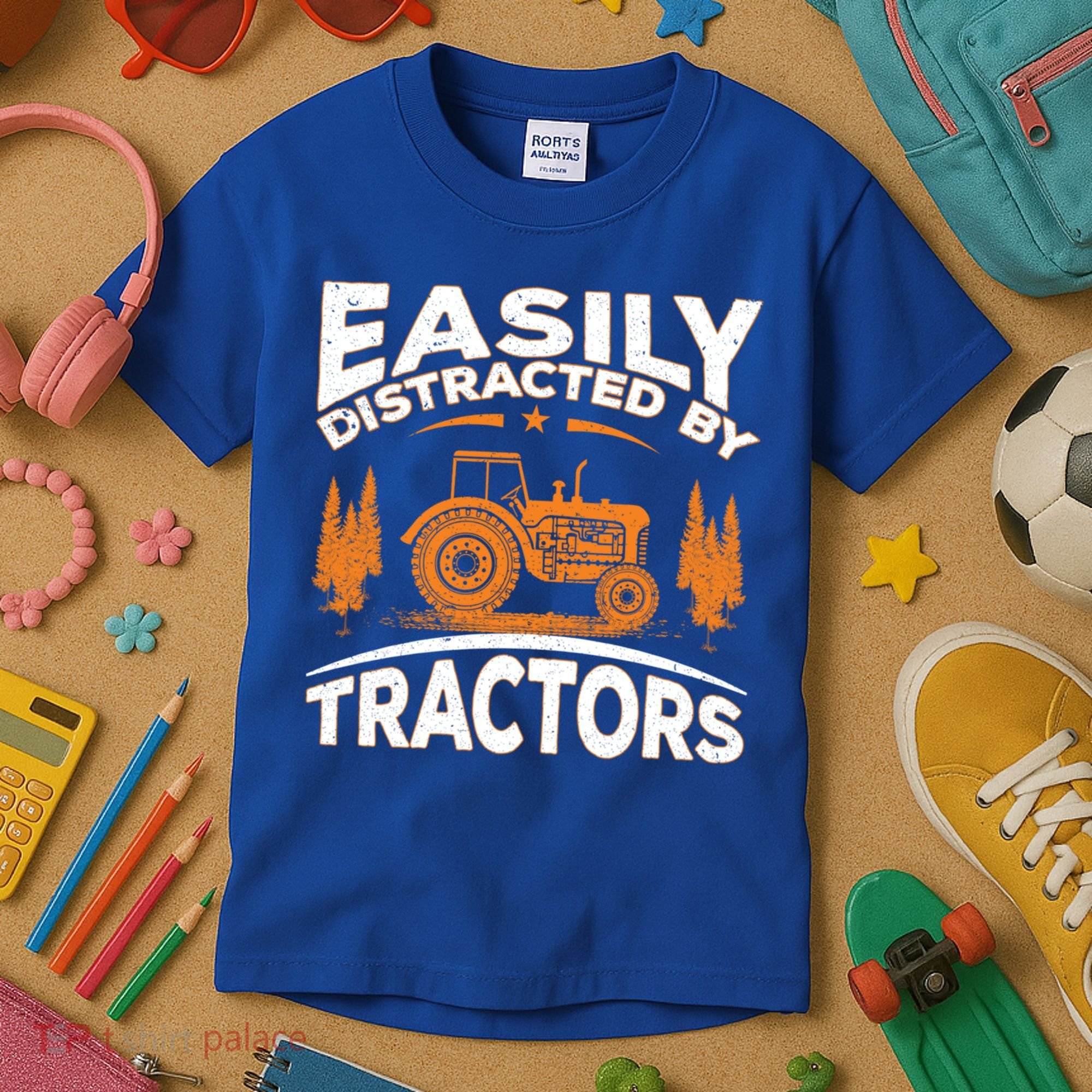 Funny Farming Quote Gift Easily Distracted By Tractors Funny Gift Kids T-Shirt