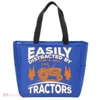 Funny Farming Quote Gift Easily Distracted By Tractors Funny Gift Tote Bag thumb 0