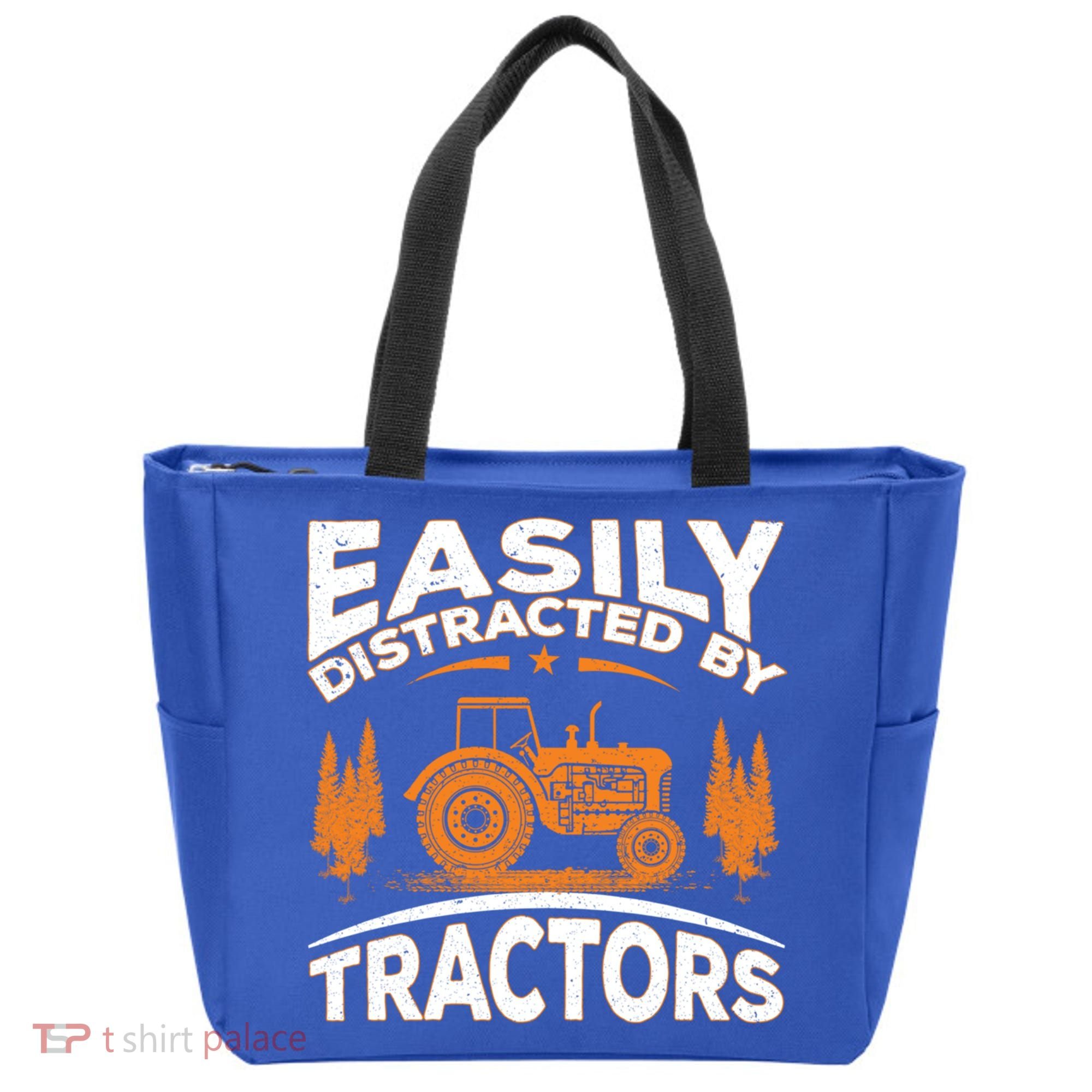 Funny Farming Quote Gift Easily Distracted By Tractors Funny Gift Tote Bag