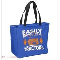 Funny Farming Quote Gift Easily Distracted By Tractors Funny Gift Tote Bag thumb 2