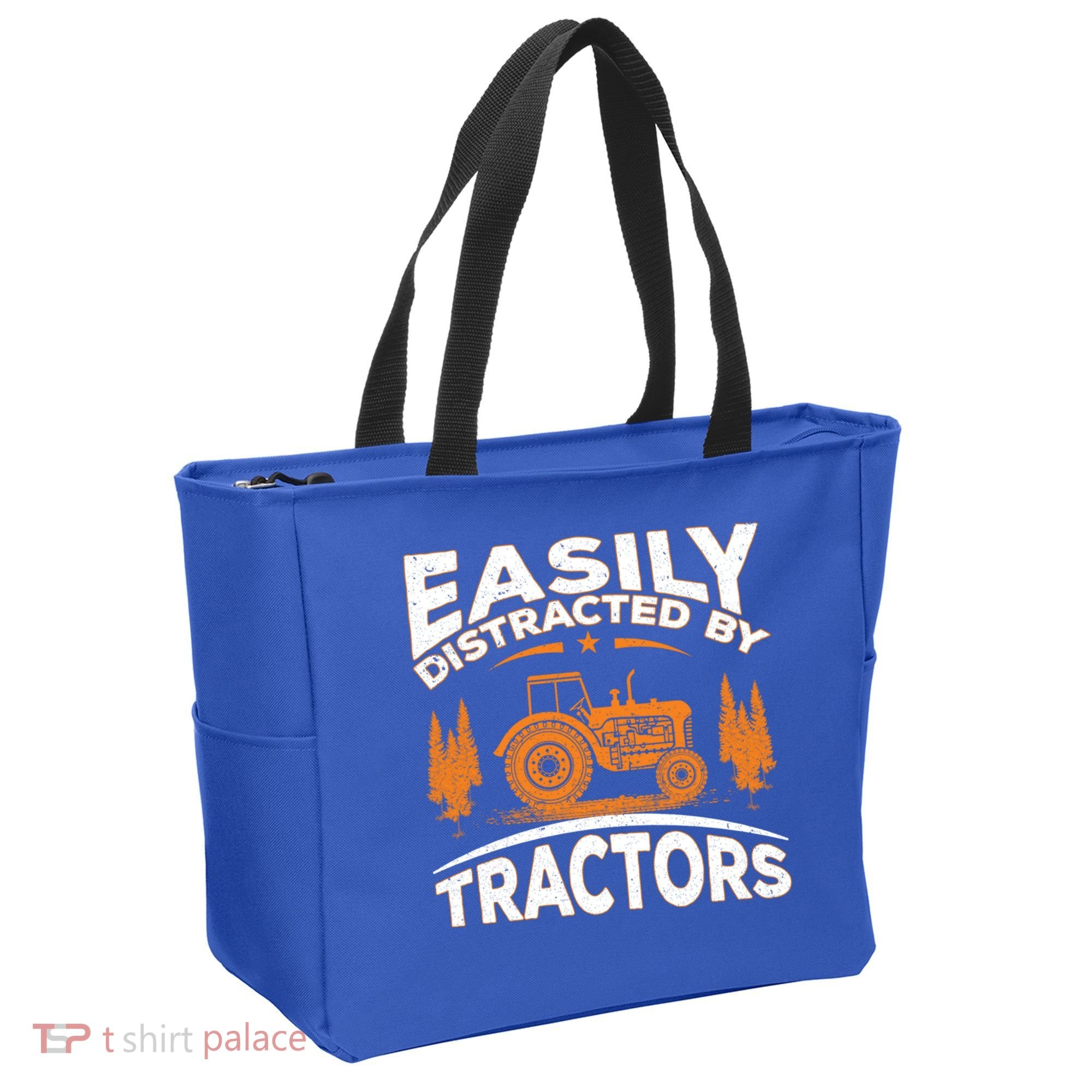 Funny Farming Quote Gift Easily Distracted By Tractors Funny Gift Tote Bag