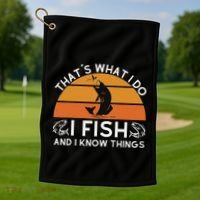Funny Fish Quote ThatS What I Do I Fish And I Know Things Golf Towel thumb 1