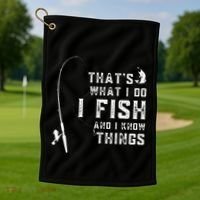 Funny Fish Quote ThatS What I Do I Fish And I Know Things Golf Towel thumb 1