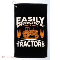 Funny Farming Quote Gift Easily Distracted By Tractors Gift Golf Towel thumb 0