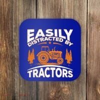 Funny Farming Quote Gift Easily Distracted By Tractors Gift Coaster thumb 0