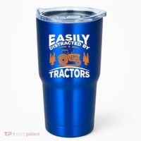 Funny Farming Quote Gift Easily Distracted By Tractors Gift Tumbler thumb 0