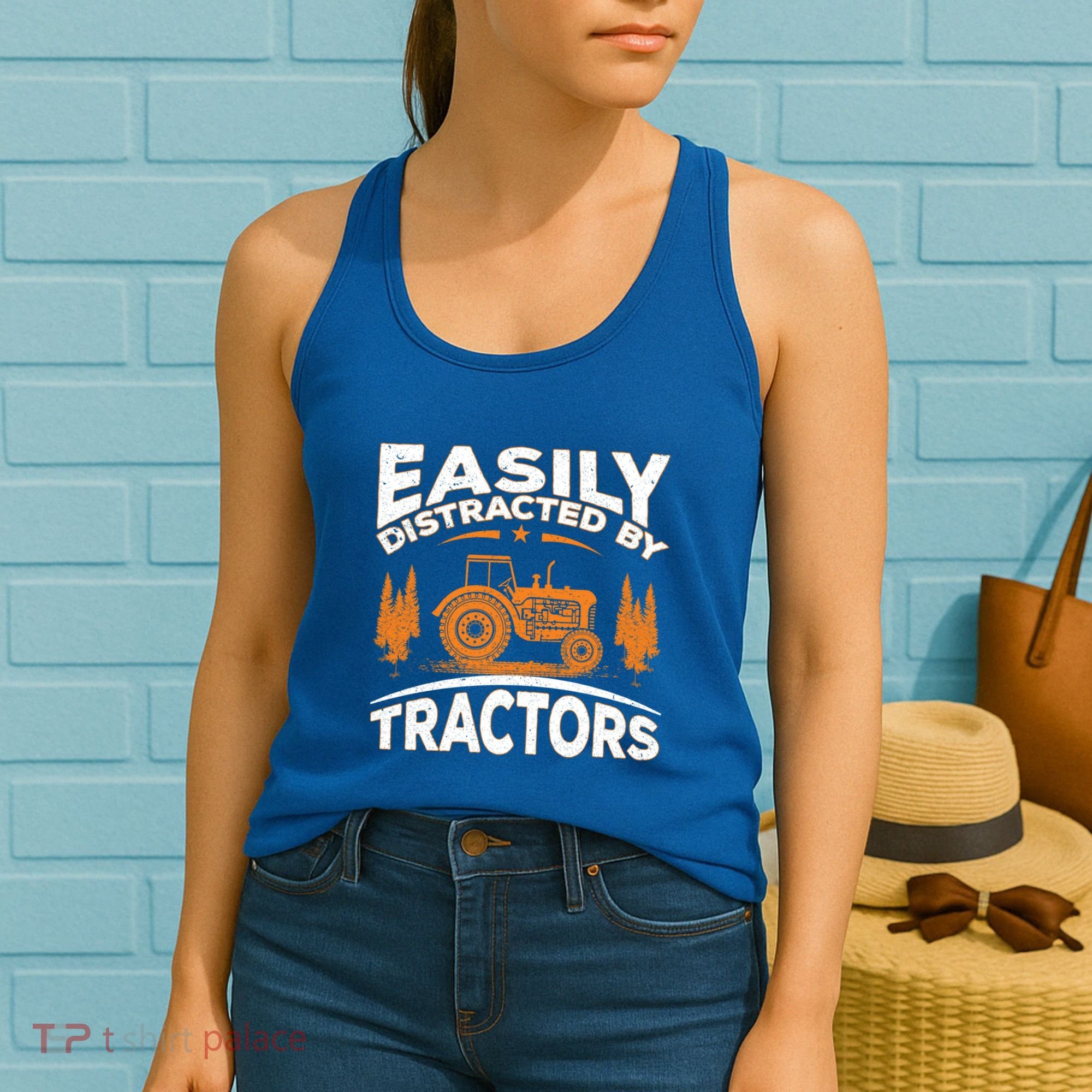 Funny Farming Quote Gift Easily Distracted By Tractors Gift Women's Tank Top
