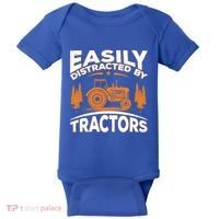 Funny Farming Quote Gift Easily Distracted By Tractors Gift Baby Bodysuit thumb 0