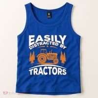 Funny Farming Quote Gift Easily Distracted By Tractors Gift Tank Top thumb 2