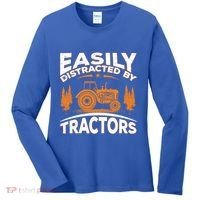 Funny Farming Quote Gift Easily Distracted By Tractors Gift Women's Long Sleeve Shirt thumb 0