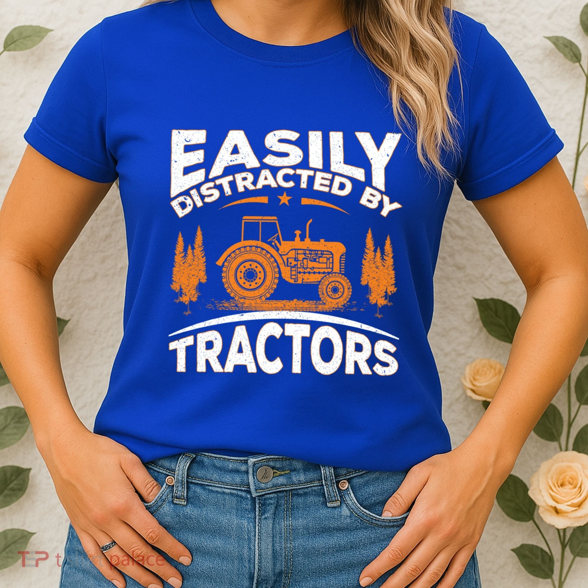 Funny Farming Quote Gift Easily Distracted By Tractors Gift Women's T-Shirt