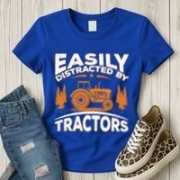 Funny Farming Quote Gift Easily Distracted By Tractors Gift Women's T-Shirt thumb 3