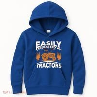 Funny Farming Quote Gift Easily Distracted By Tractors Gift Kids Hoodie thumb 0