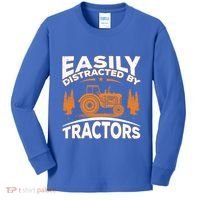 Funny Farming Quote Gift Easily Distracted By Tractors Gift Kids Long Sleeve Shirt thumb 0