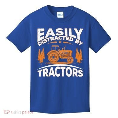 Funny Farming Quote Gift Easily Distracted By Tractors Gift Kids T-Shirt