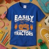 Funny Farming Quote Gift Easily Distracted By Tractors Gift Kids T-Shirt thumb 3