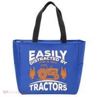 Funny Farming Quote Gift Easily Distracted By Tractors Gift Tote Bag thumb 0