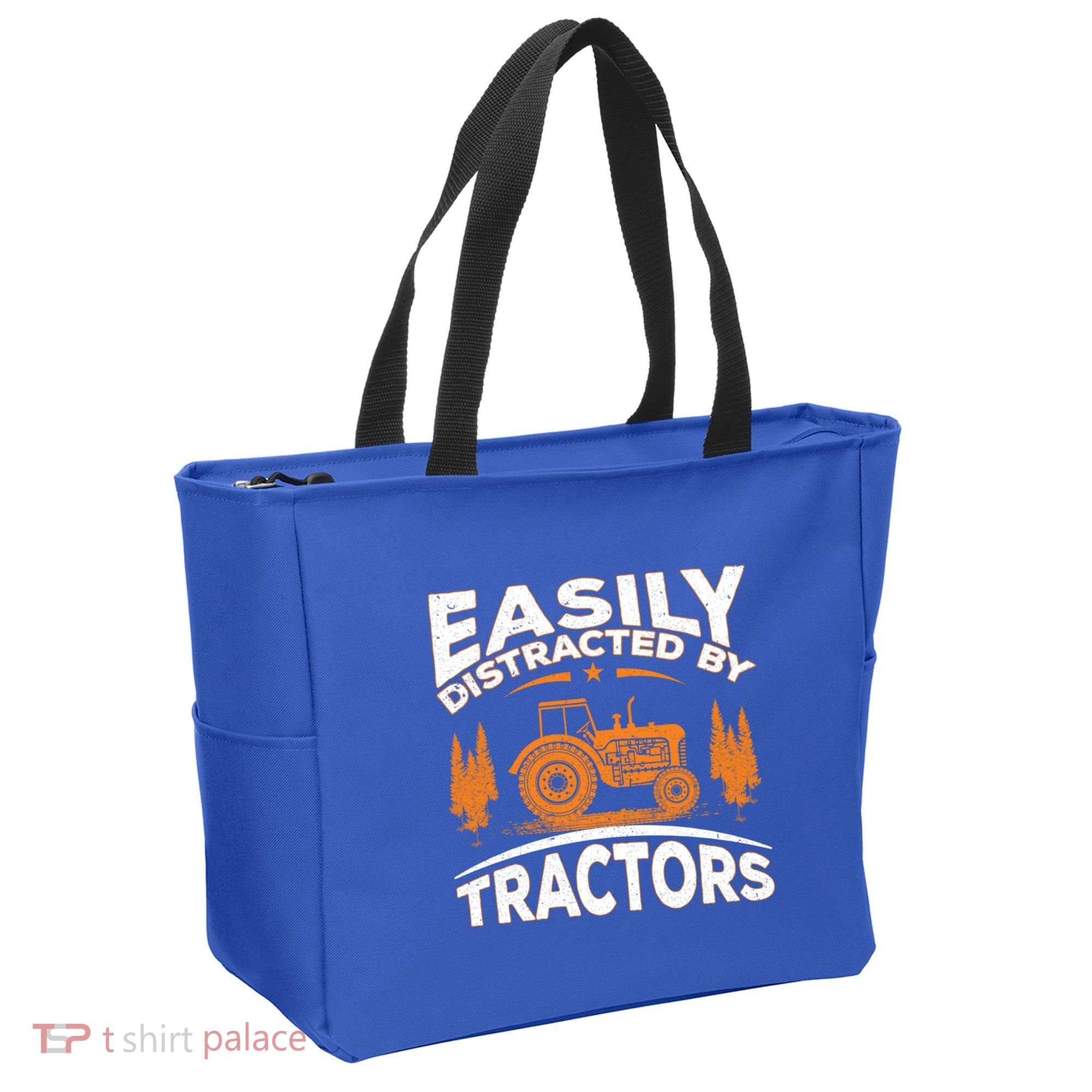 Funny Farming Quote Gift Easily Distracted By Tractors Gift Tote Bag