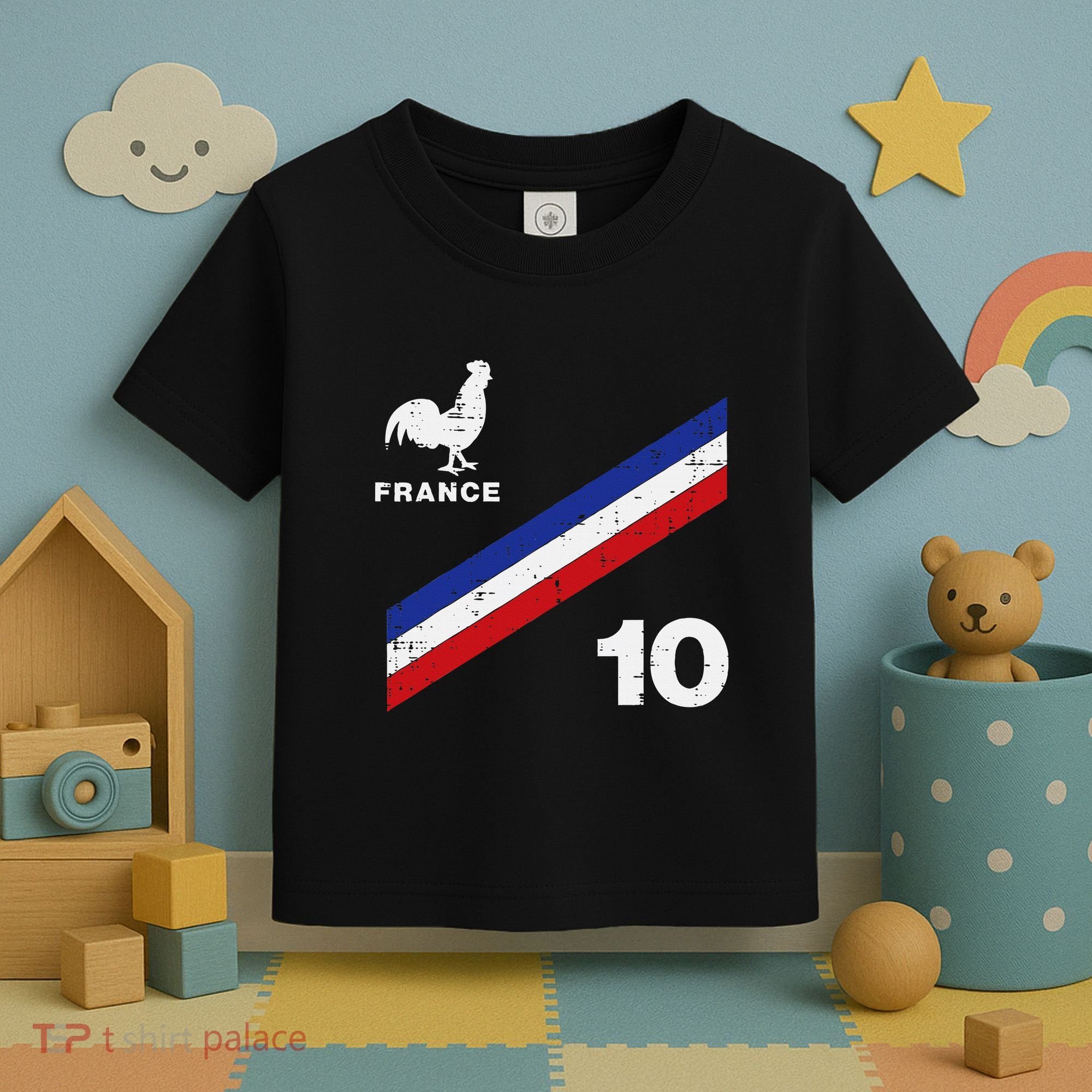 France Flag Rooster Number 10 Soccer Toddler T-Shirt