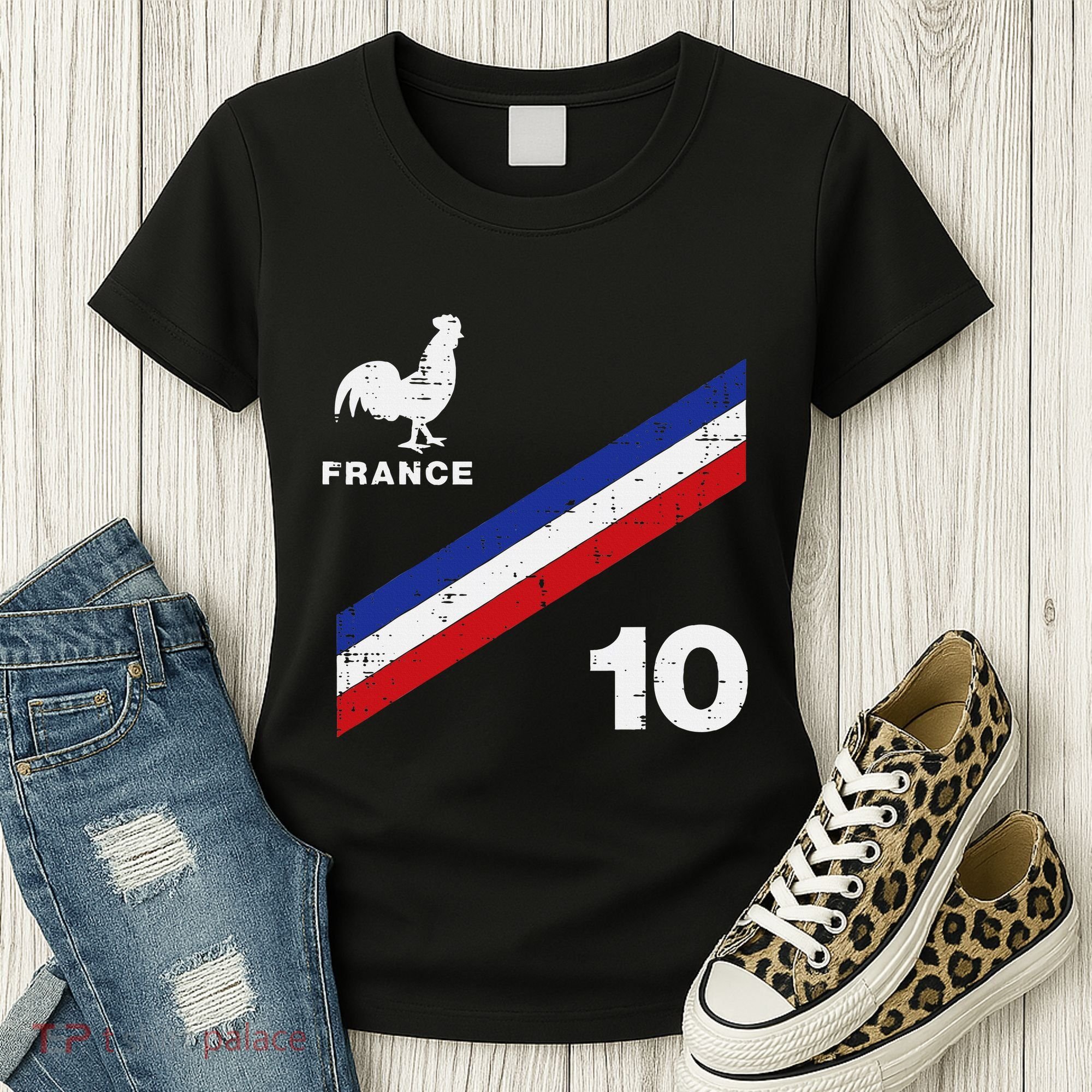 France Flag Rooster Number 10 Soccer Women's T-Shirt