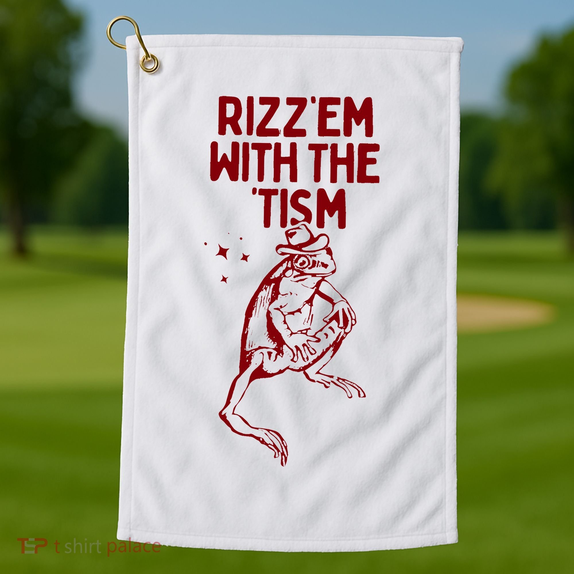 Funny Frog Rizz Em With The Tism Golf Towel