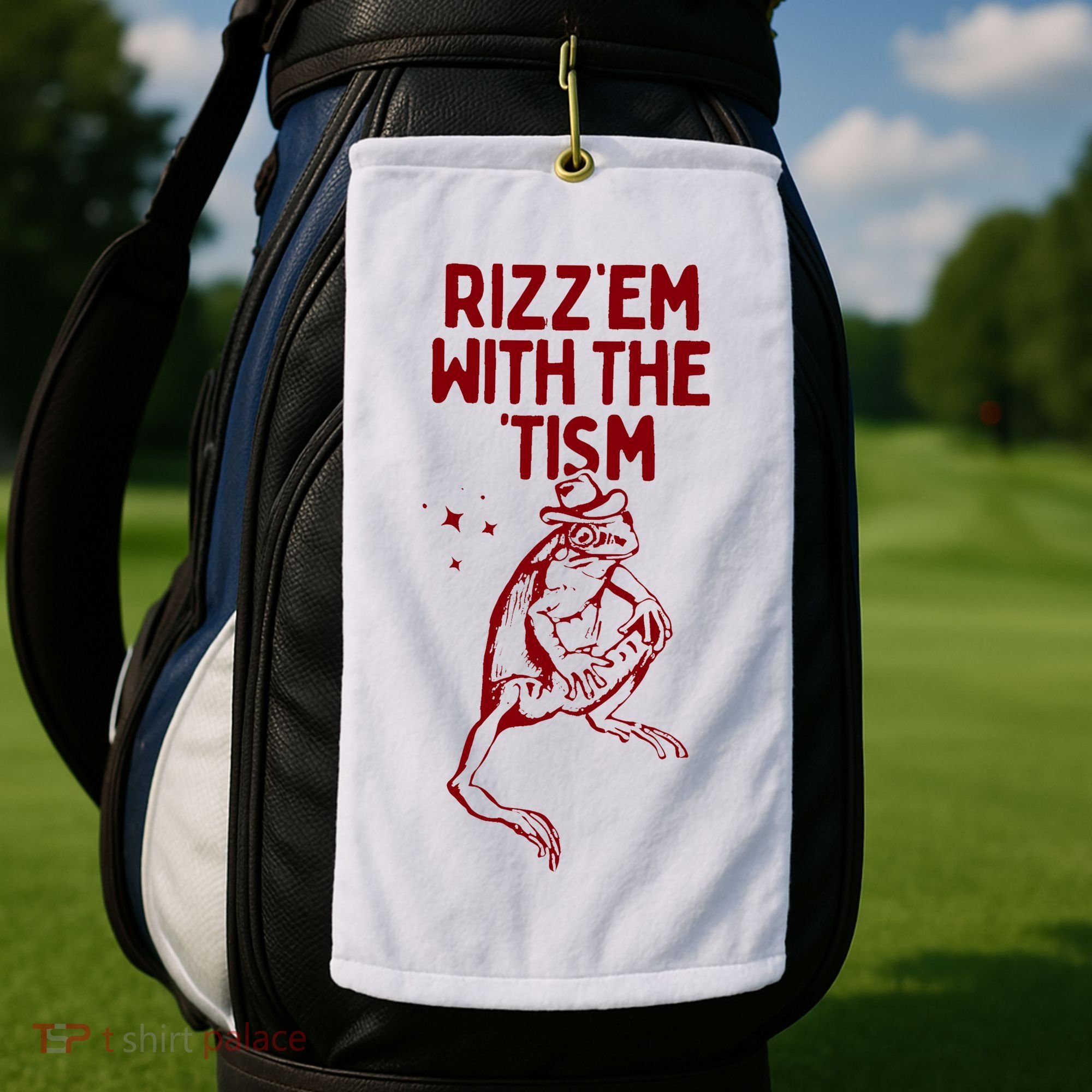 Funny Frog Rizz Em With The Tism Golf Towel