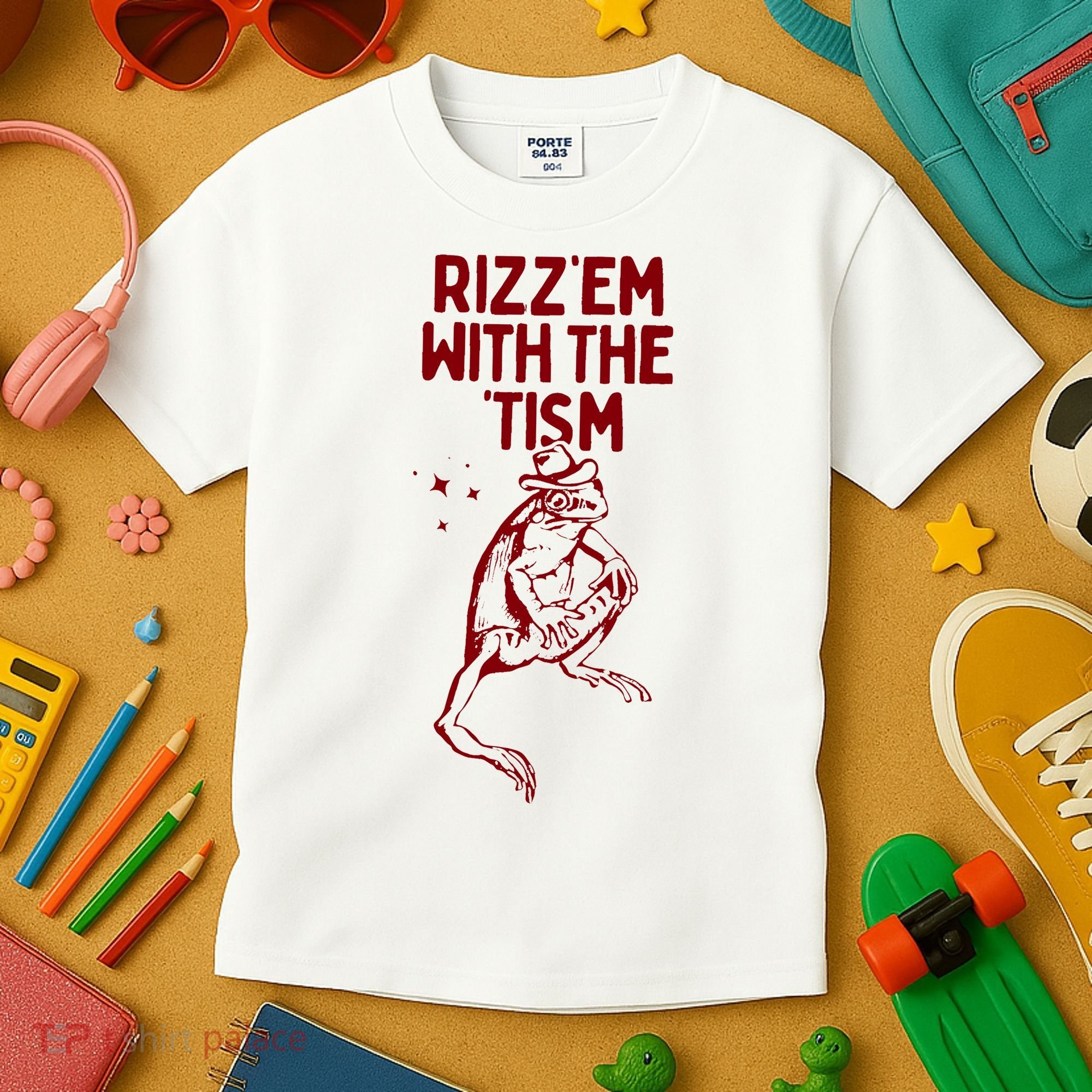 Funny Frog Rizz Em With The Tism Kids T-Shirt