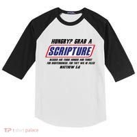 Funny Famous Scripture Gifts Bible Verse Candy Bar Parody Kids Colorblock Raglan Jersey thumb 0