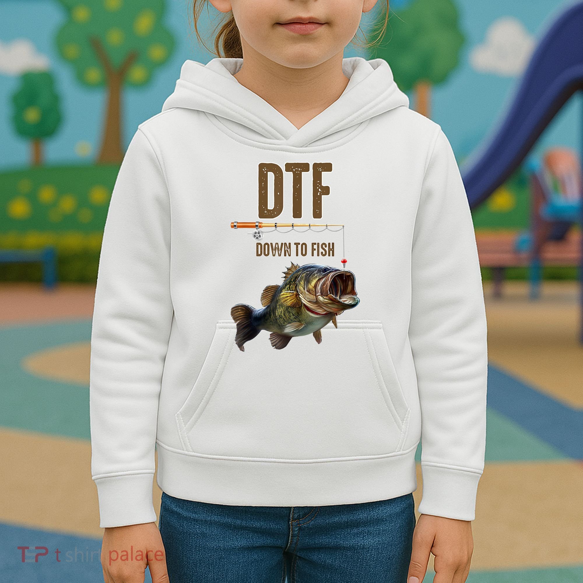 Funny Fishing Shirts: DTF Down To Fish Kids Hoodie