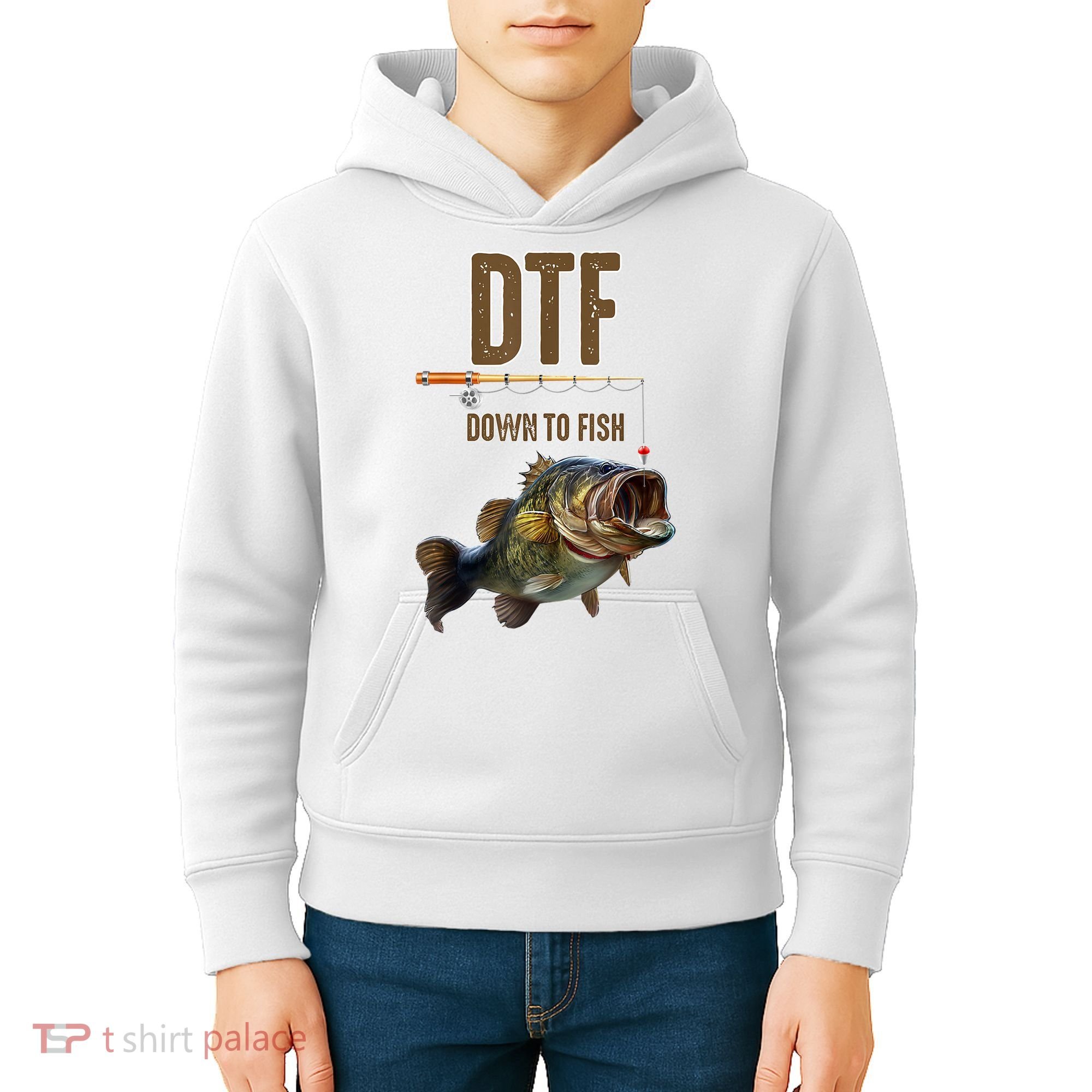 Funny Fishing Shirts: DTF Down To Fish Kids Hoodie