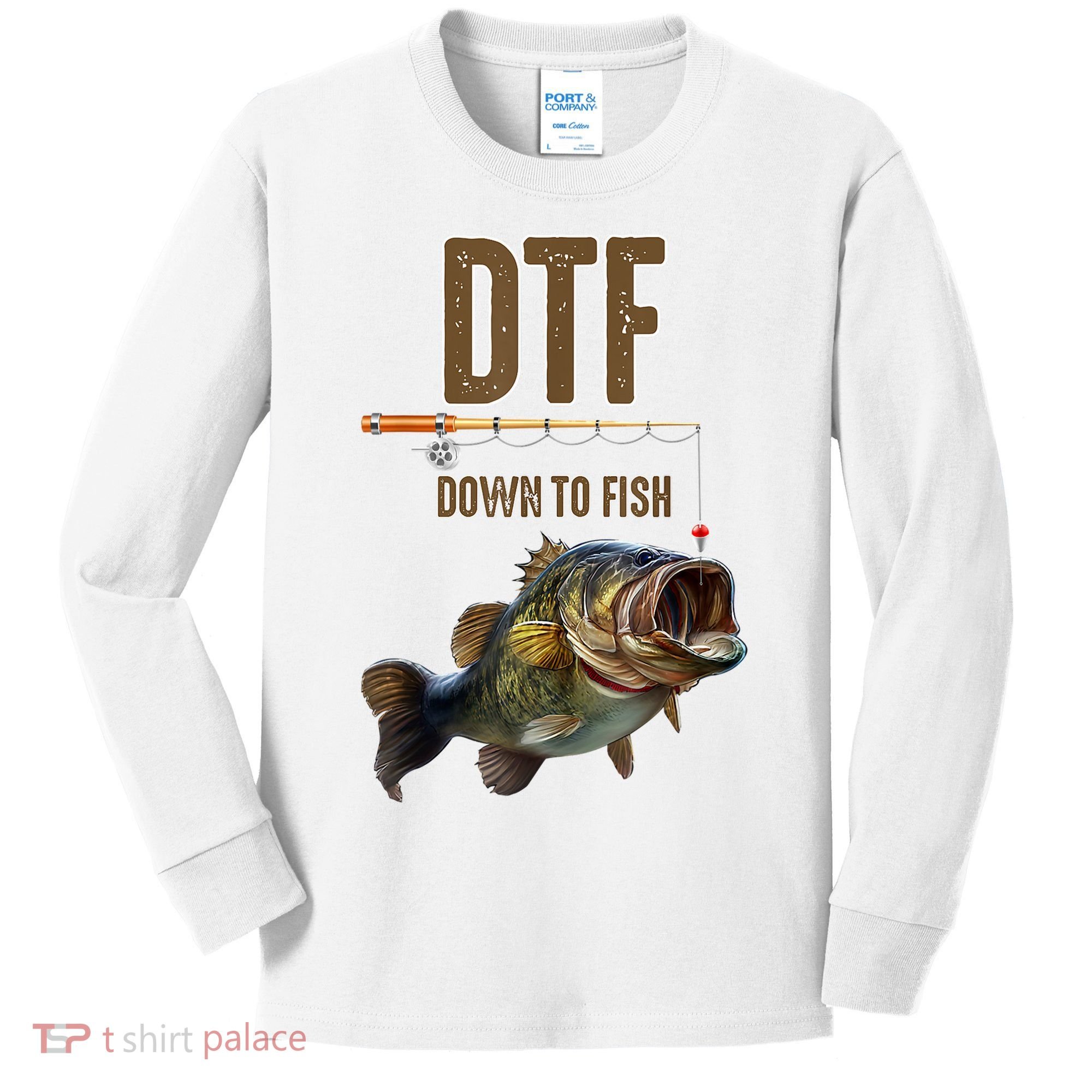 Funny Fishing Shirts: DTF Down To Fish Kids Long Sleeve Shirt