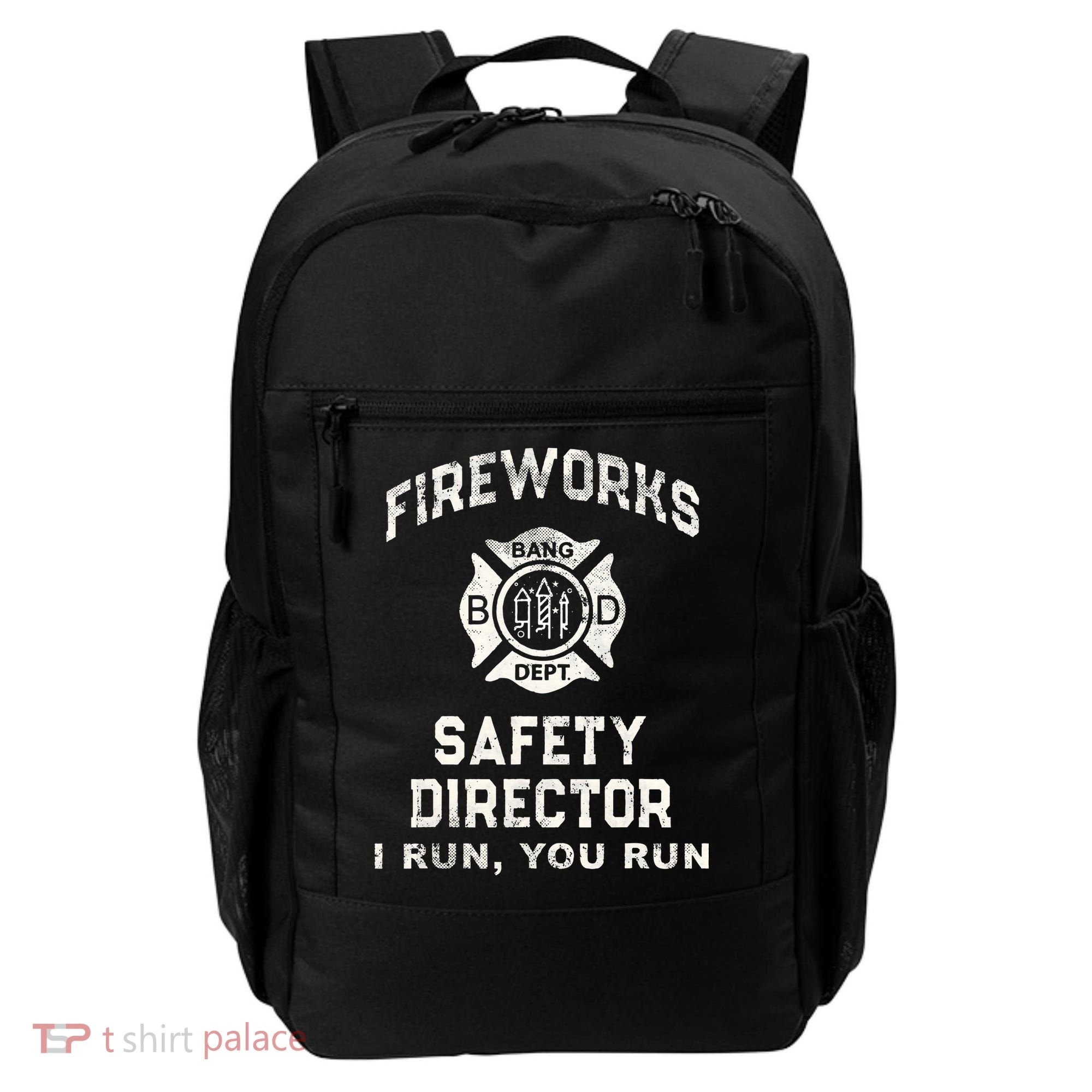 Funny FIREWORKS SAFETY DIRECTOR Firefighter America Red Pyro Backpack