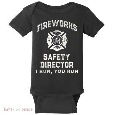 Funny FIREWORKS SAFETY DIRECTOR Firefighter America Red Pyro Baby Bodysuit