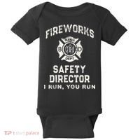 Funny FIREWORKS SAFETY DIRECTOR Firefighter America Red Pyro Baby Bodysuit thumb 0